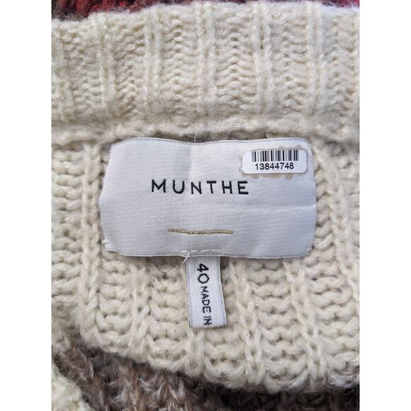 Munthe Size 40 Medium Nippa Striped Cardigan Red Tan Waffle Knit Wool Alpaca - Picture 10 of 12